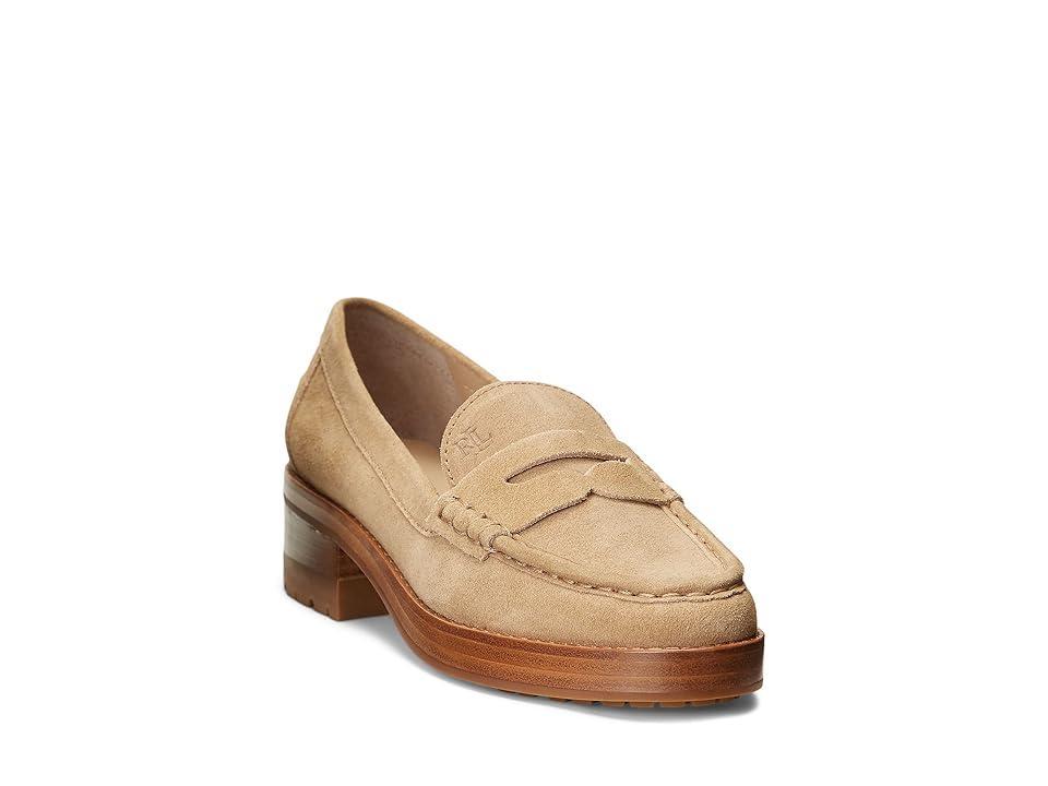 LAUREN Ralph Lauren Wren Suede Penny Loafer (Camel) Women's Shoes Product Image