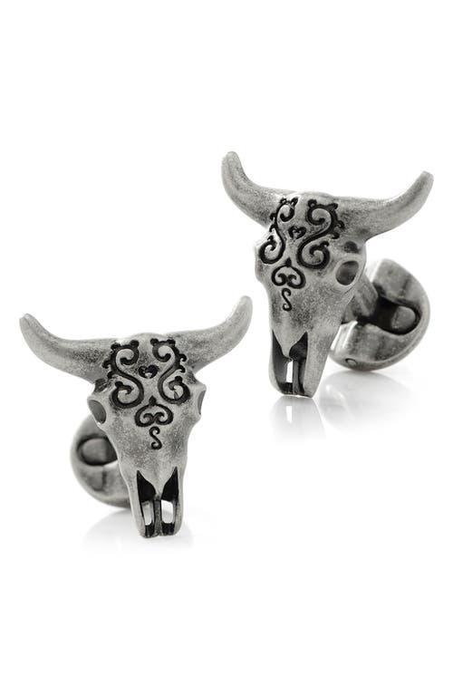 Mens Antique Stainless Steel Carved Cows Skull Cufflinks Product Image