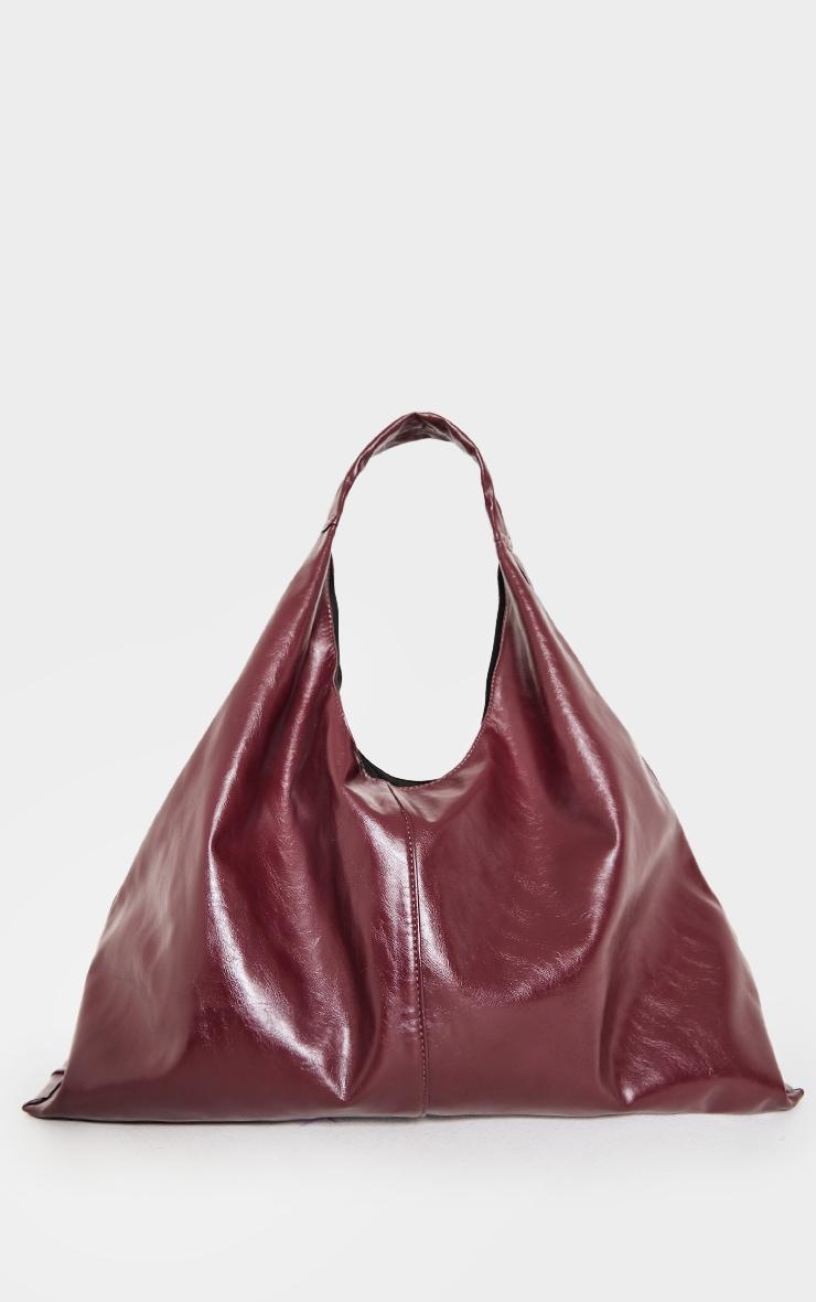 Burgundy Crinkle PU Oversized Slouchy Tote Bag Product Image