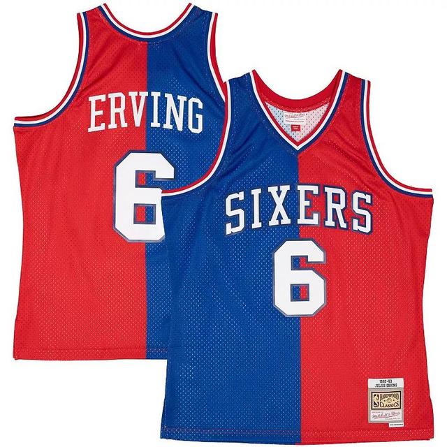 Mens Mitchell & Ness Julius Erving Royal/Red Philadelphia 76ers Hardwood Classics 1982/83 Split Swingman Jersey Product Image