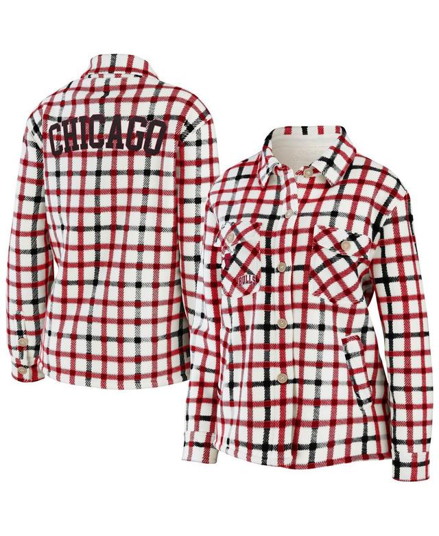 Womens Oatmeal Chicago Bulls Plaid Button-Up Shirt Jacket Product Image