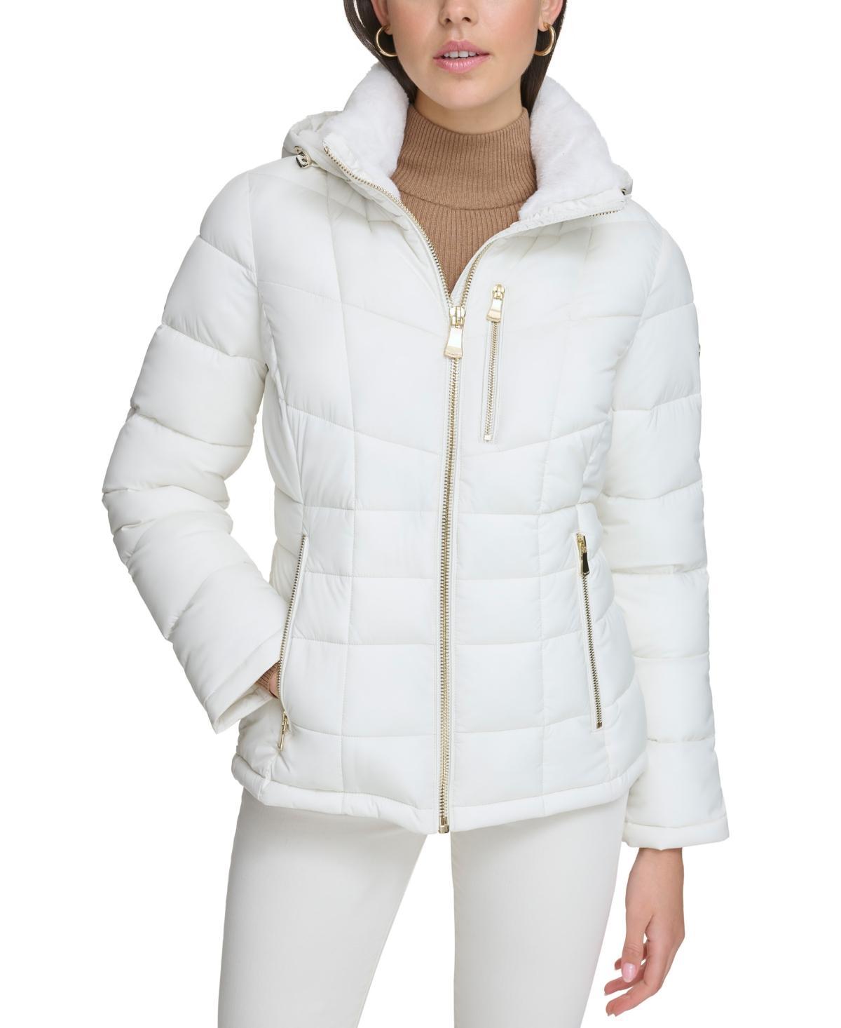 Calvin Klein Womens Faux-Fur-Trim Hooded Puffer Coat, Created for Macys Product Image