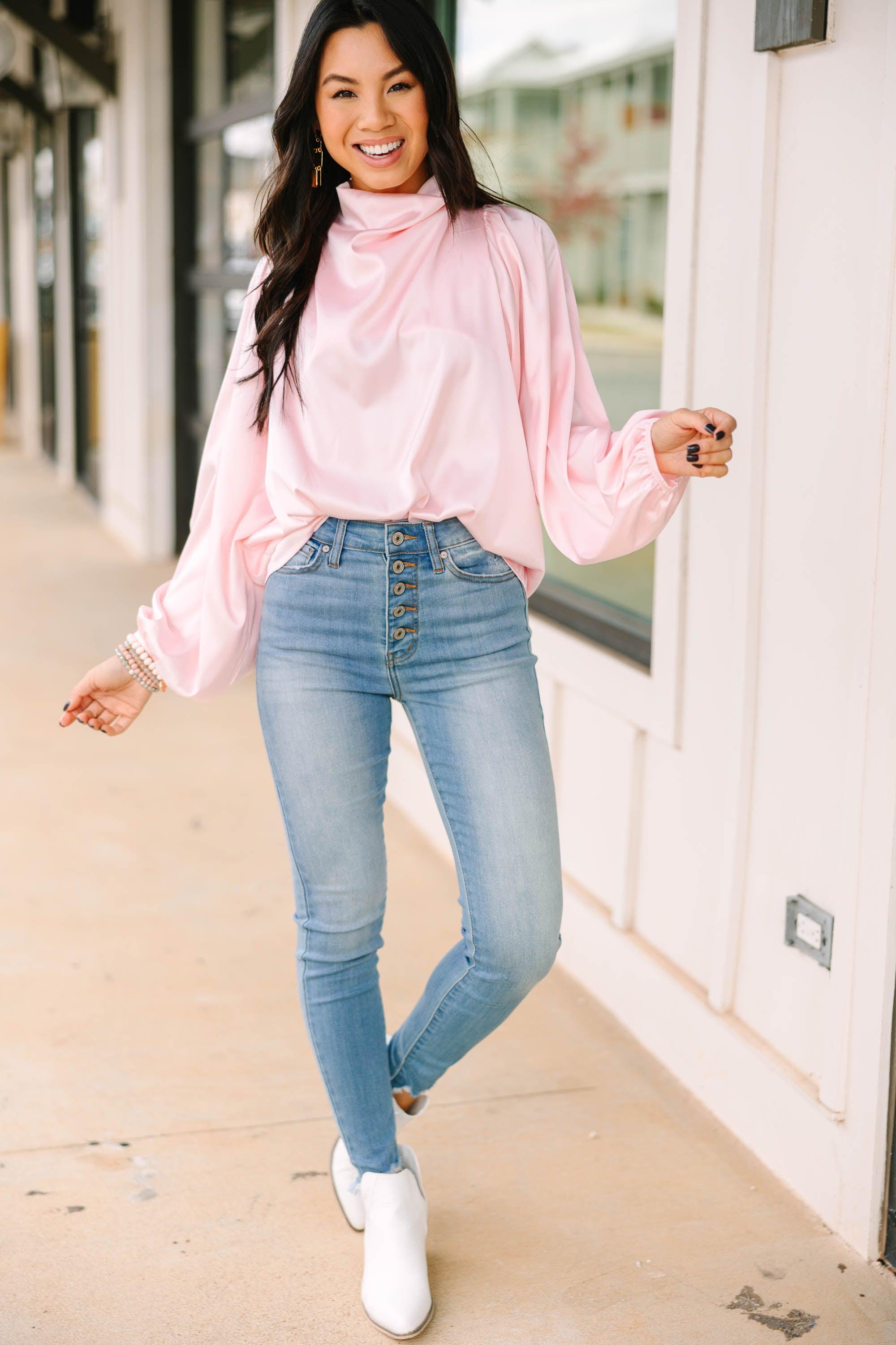 Embrace The Joy Blush Pink Satin Blouse Female Product Image