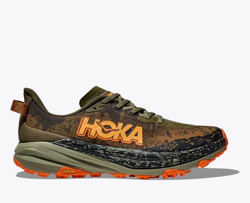 HOKA Mens Speedgoat 6 Shoes in Antique Olive/Squash, Size 7.5 Product Image