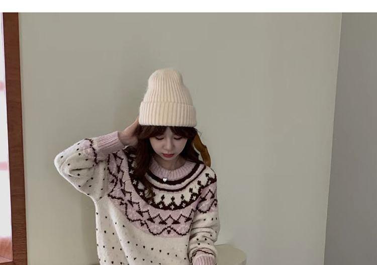 Crew Neck Patterned Oversized Sweater Product Image