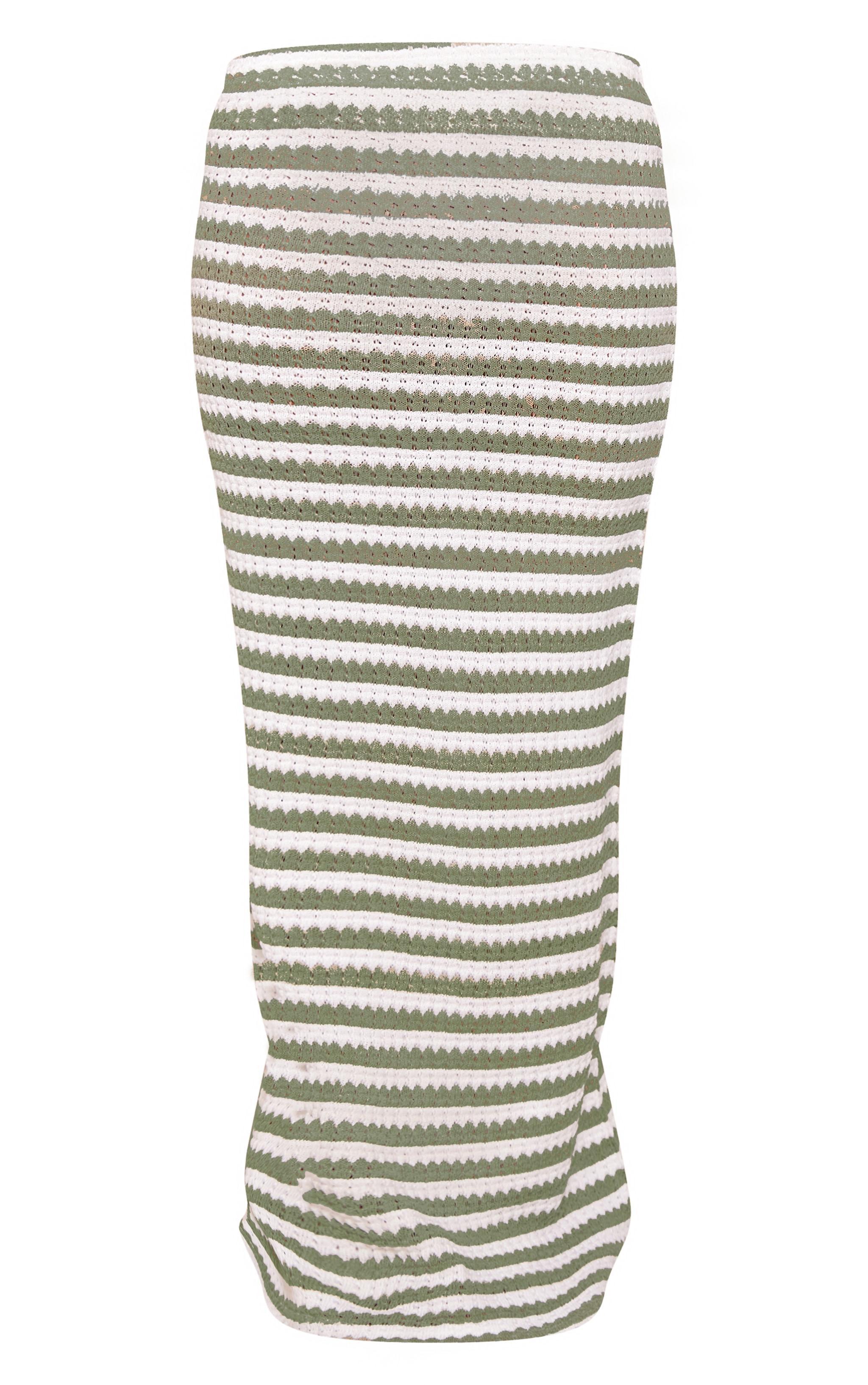 Sage Green Striped Textured Jersey Maxi Skirt Product Image