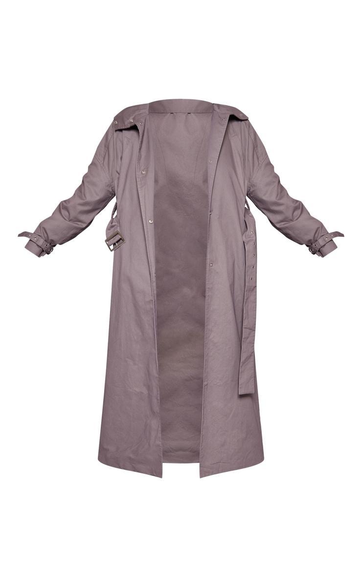 Plus Grey Belted Cuff Detail Trench Coat Product Image