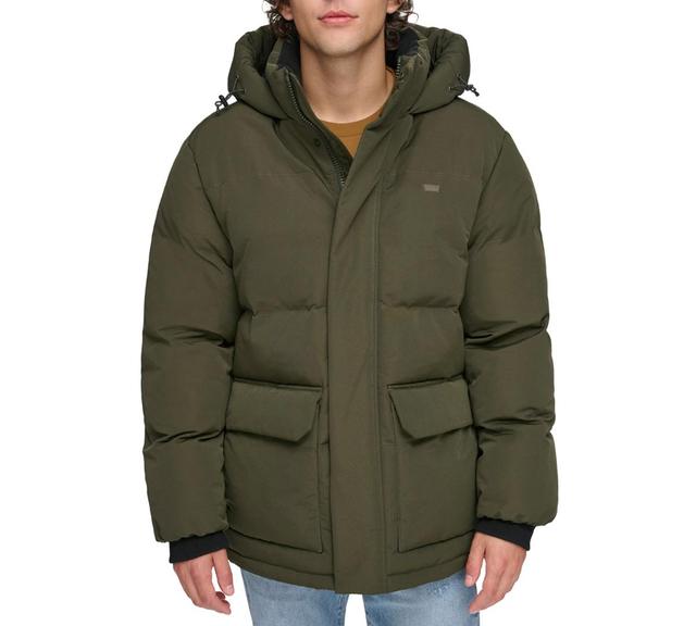 Mens Levis Heavyweight Hooded Puffer Parka Coat Green Product Image