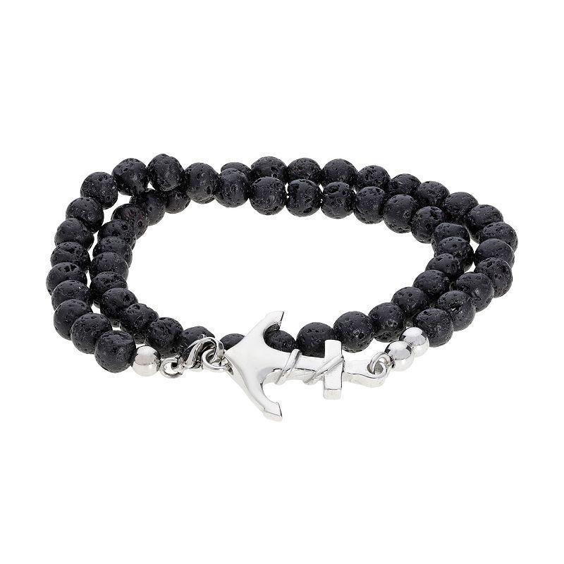 LYNXMens Stainless Steel Black Lava Bead Anchor Wrap Bracelet Product Image