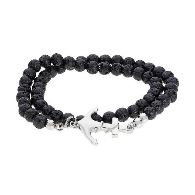 LYNX Mens Stainless Steel Black Lava Bead Anchor Wrap Bracelet Product Image