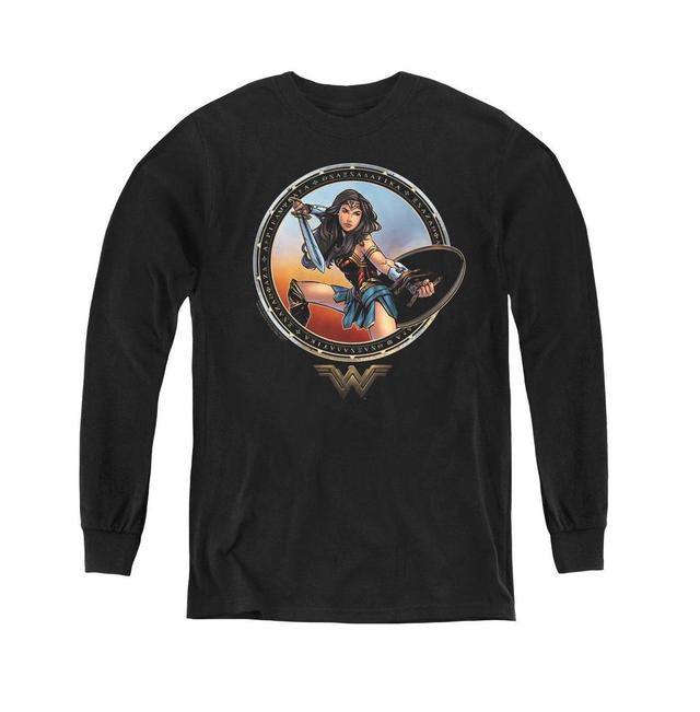 Wonder Woman Boys Movie Youth Battle Pose Long Sleeve Sweatshirts Product Image