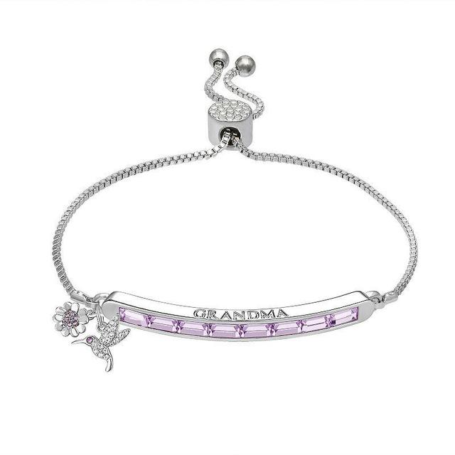 Brilliance Silver Tone Violet Crystal Grandma Hummingbird & Flower Charm Bracelet, Womens Two Tone Rose Purple Product Image