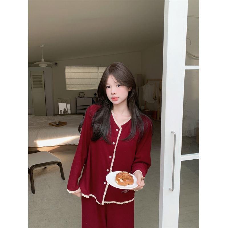 Lace Trim Pajama Set Product Image