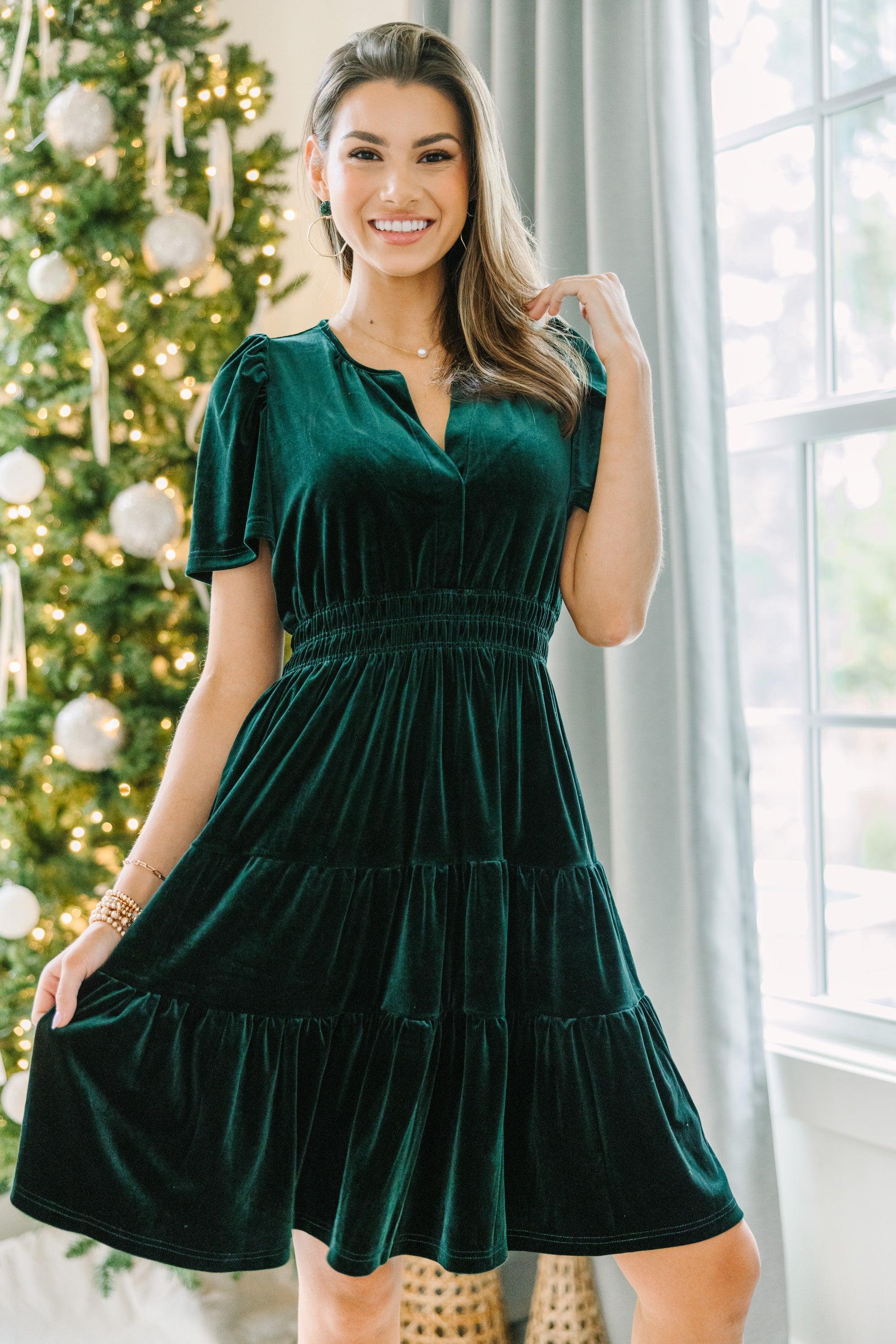 Always Turn To You Emerald Green Velvet Dress Female Product Image