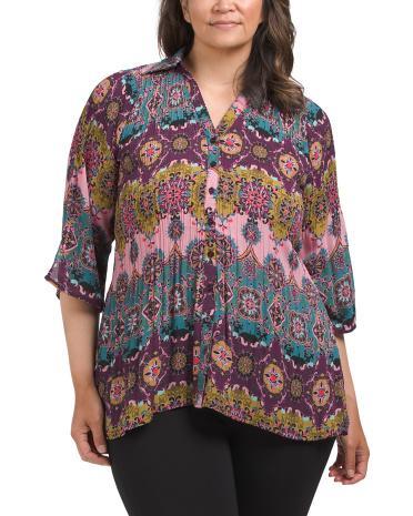 Plus Button Up Blouse for Women | Polyester Product Image