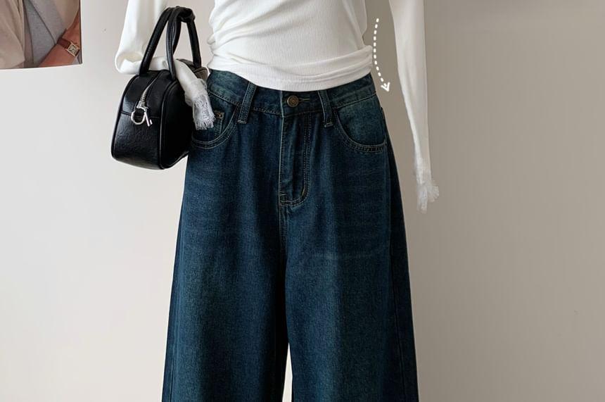 High Rise Washed Wide Leg Jeans Product Image