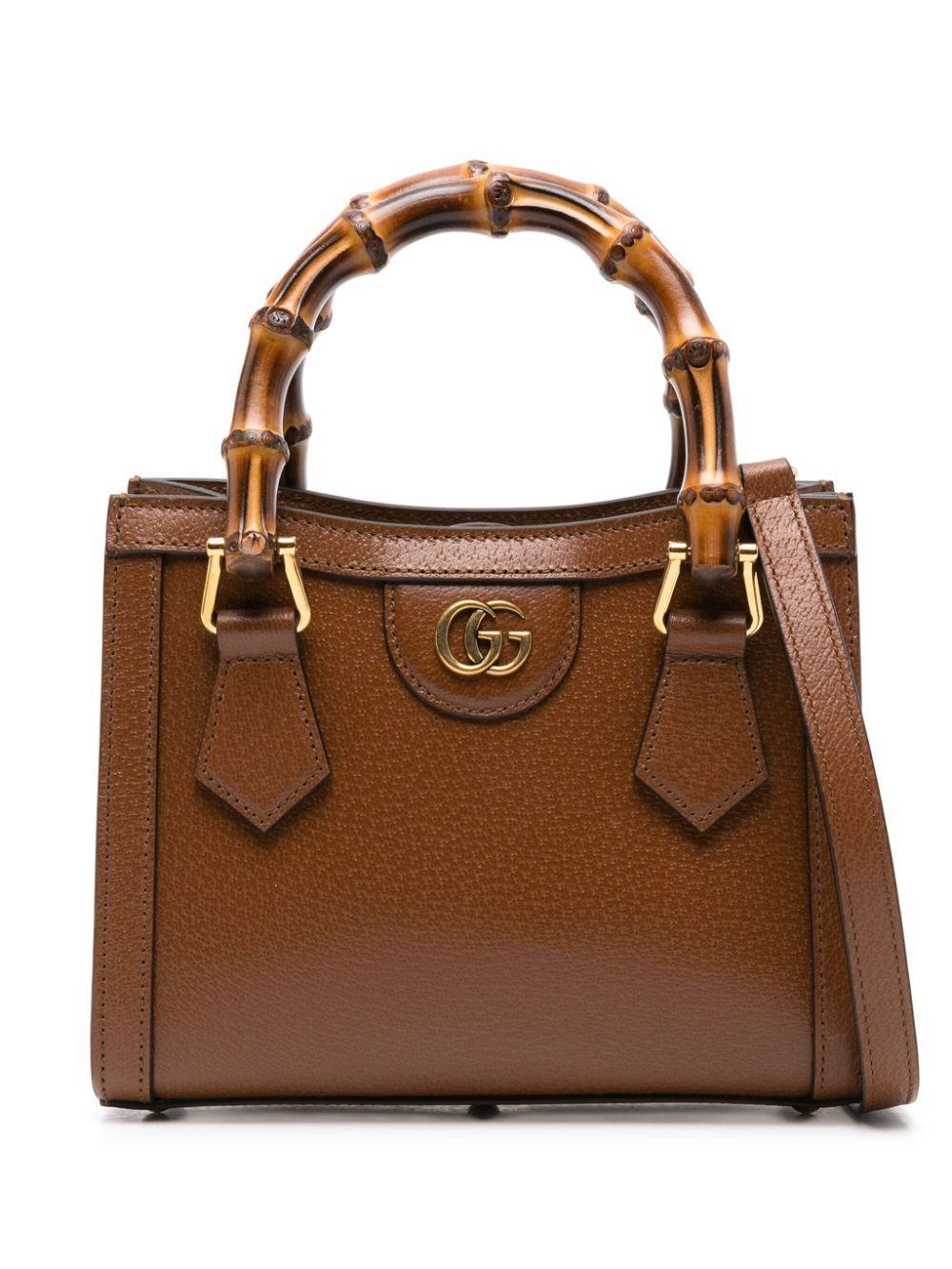 GUCCI Diana Mini Leather Tote Bag In Brown Product Image