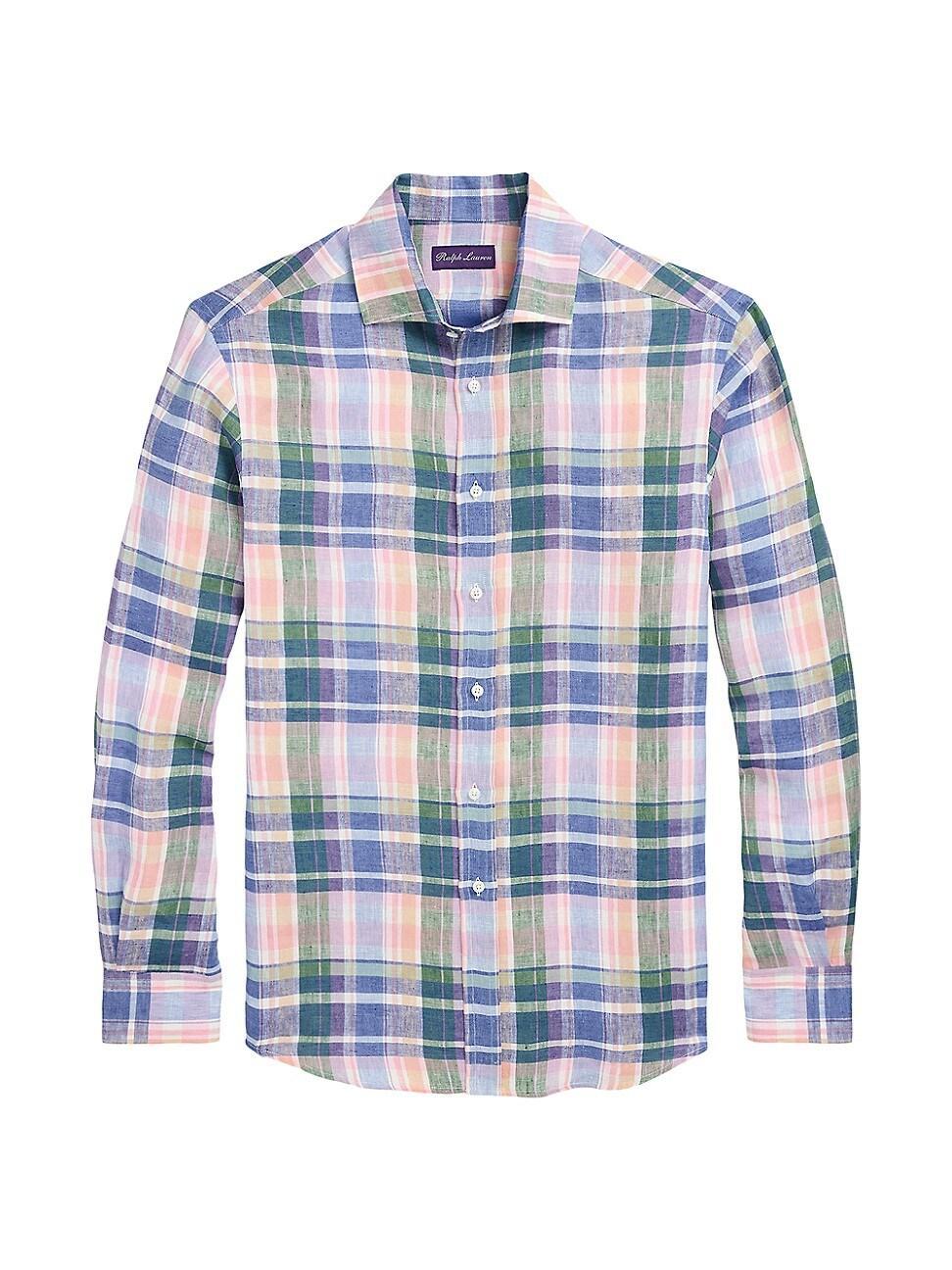 Mens Plaid Linen Long-Sleeve Sport Shirt Product Image