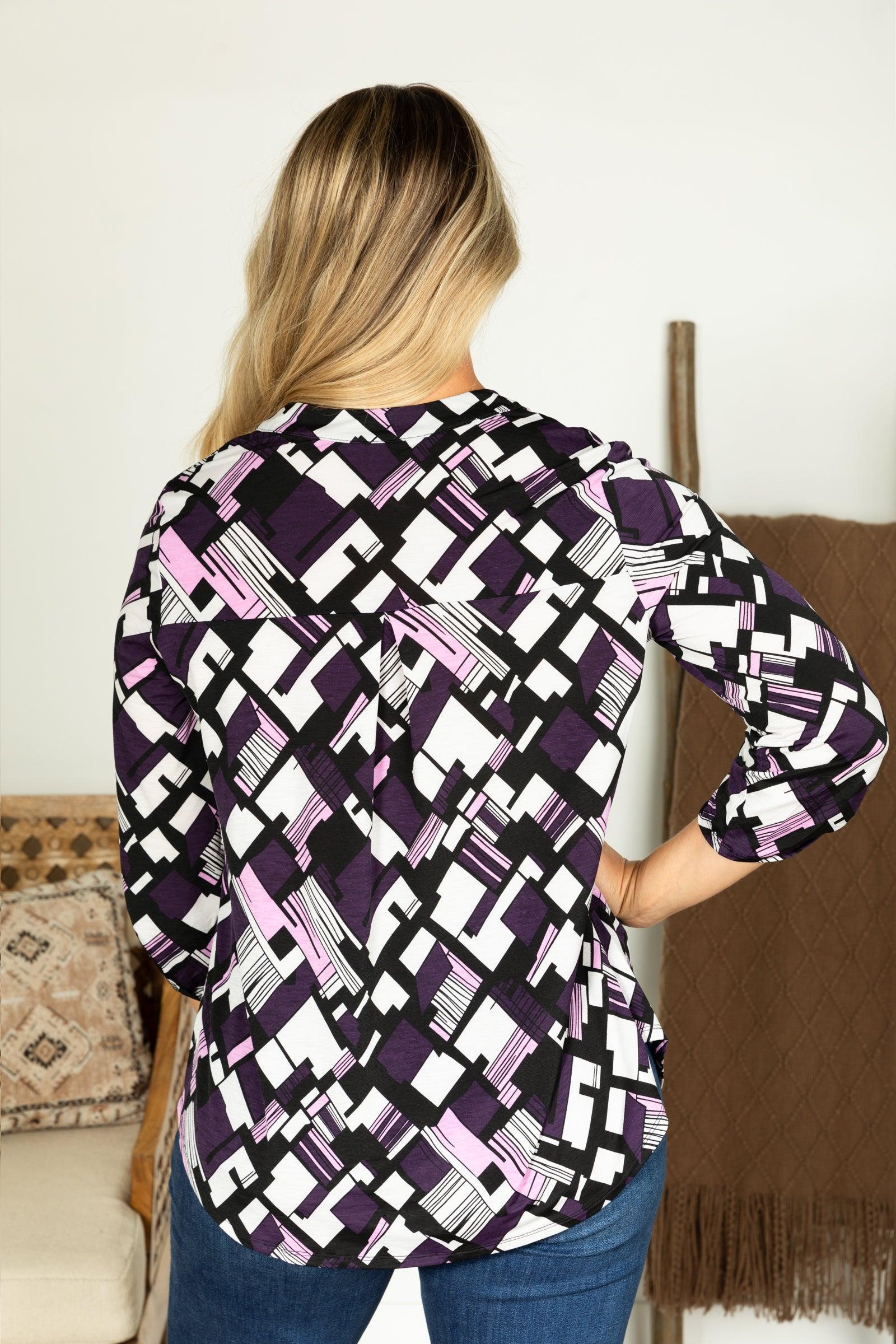 Plum Abstract Print Wrinkle Free Lizzy Top Product Image