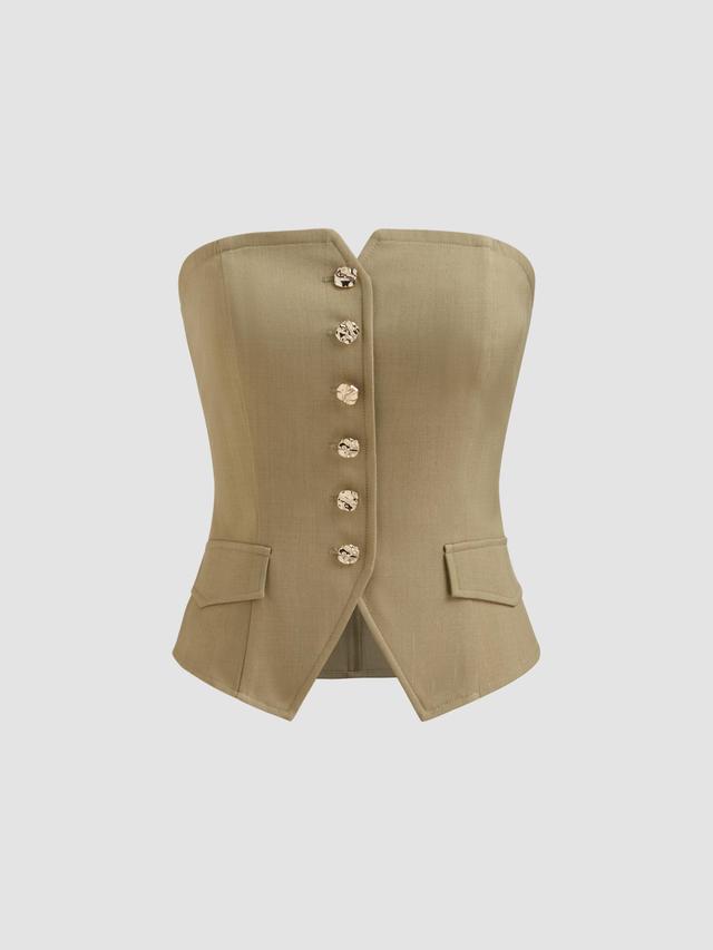 Collarless Solid Button Tube Blazer Vest Product Image