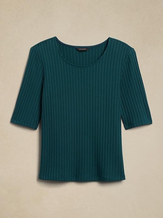 Wide-Ribbed Elbow-Sleeve Top Product Image