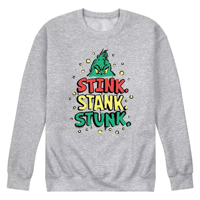 Mens Dr. Seuss The Grinch Stink Stank Stunk Fleece Sweatshirt Grey Gray Product Image