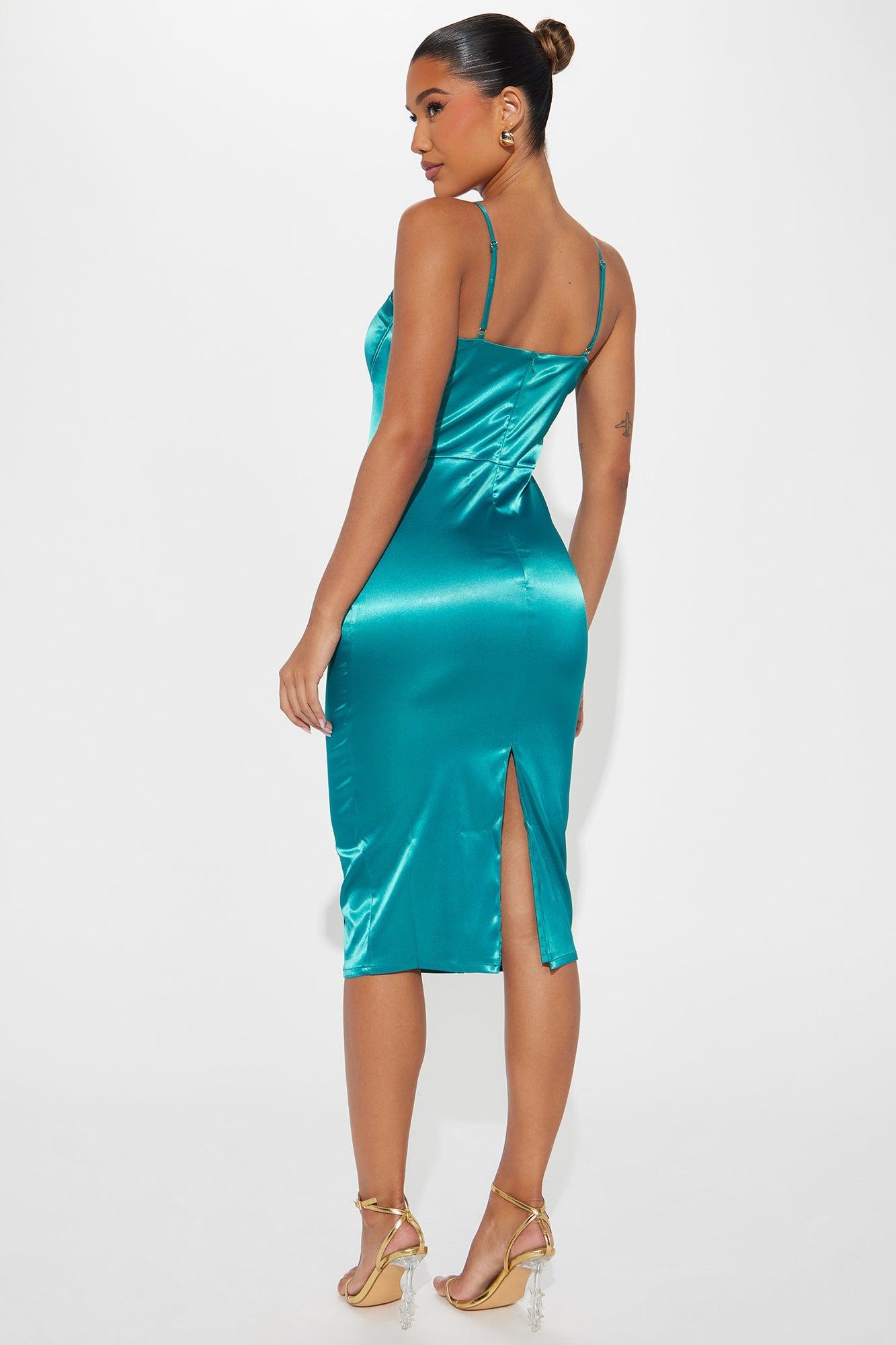 Be My Darling Satin Midi Dress - Teal Product Image