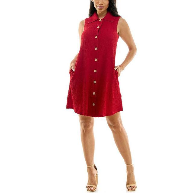 Womens Nina Leonard Button Down Shirt Dress Red Product Image