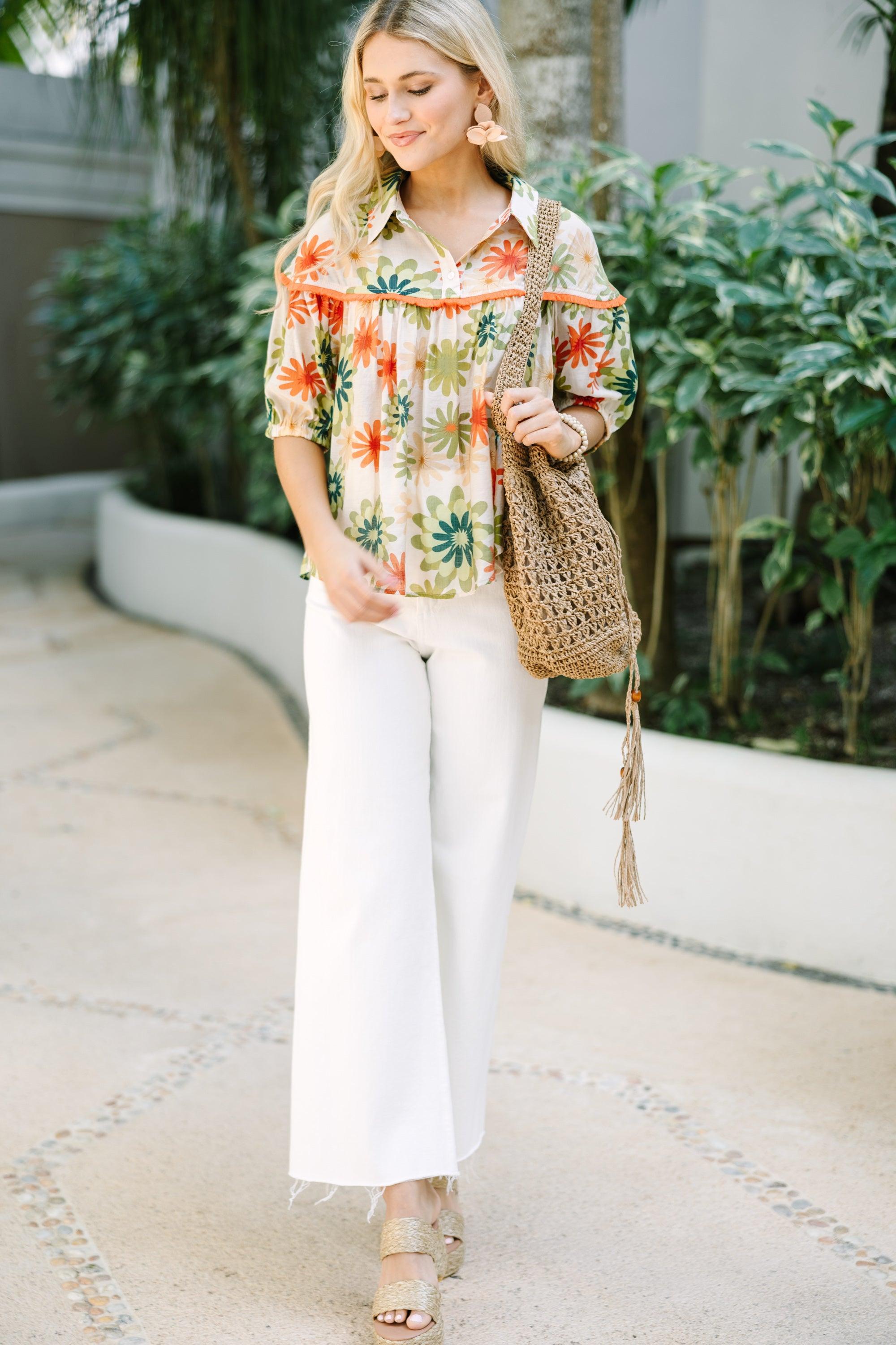 Stay A While Orange Floral Blouse Female Product Image