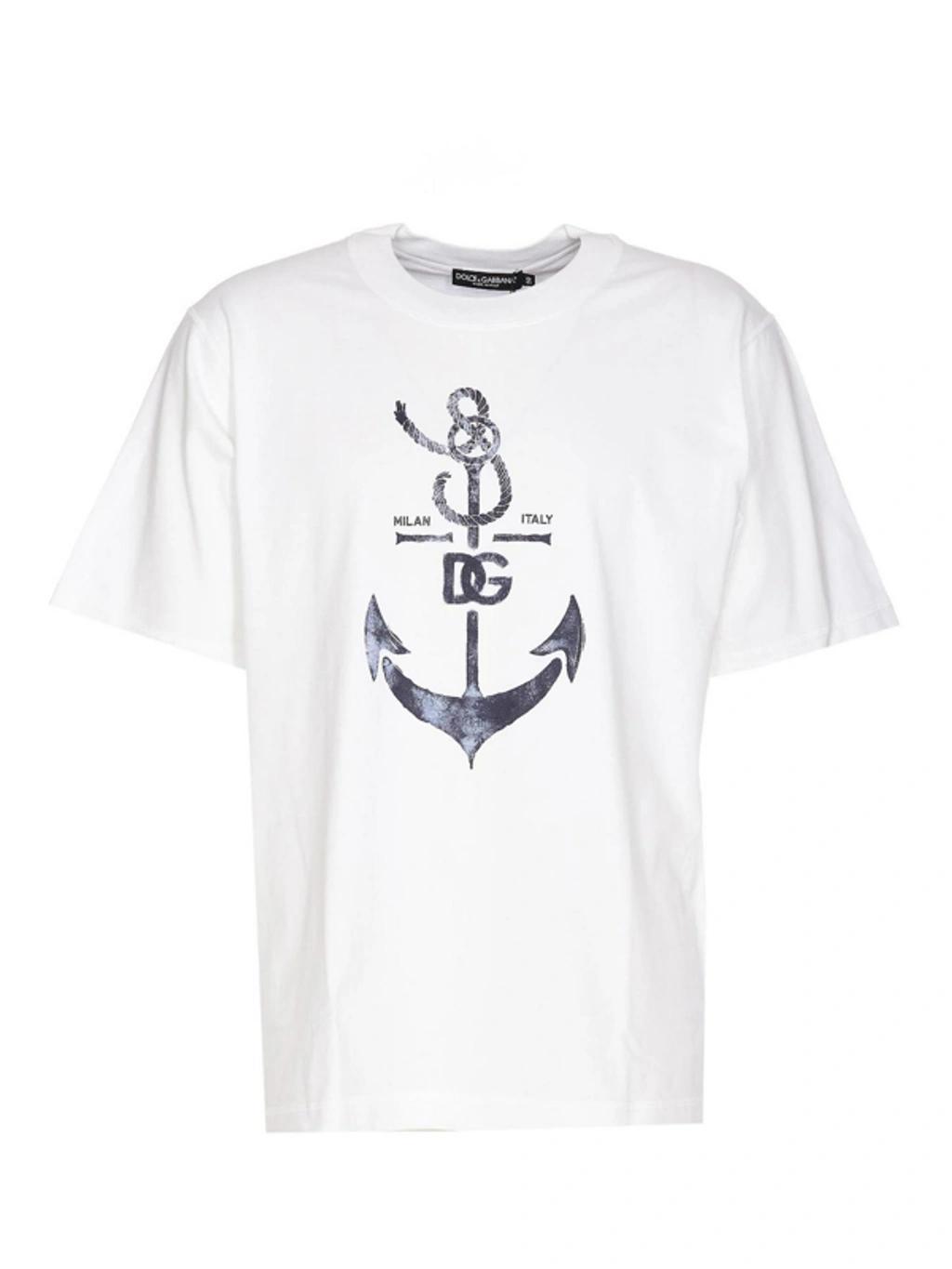 Oversized White T-shirt With Branded Anchor Print In Cotton Man In Optic White Product Image