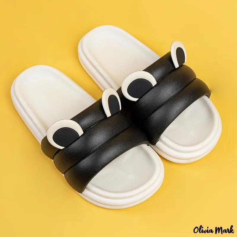 Olivia Mark – Spring and summer new sandals bear ears macaroon less cute couple home slippers Product Image