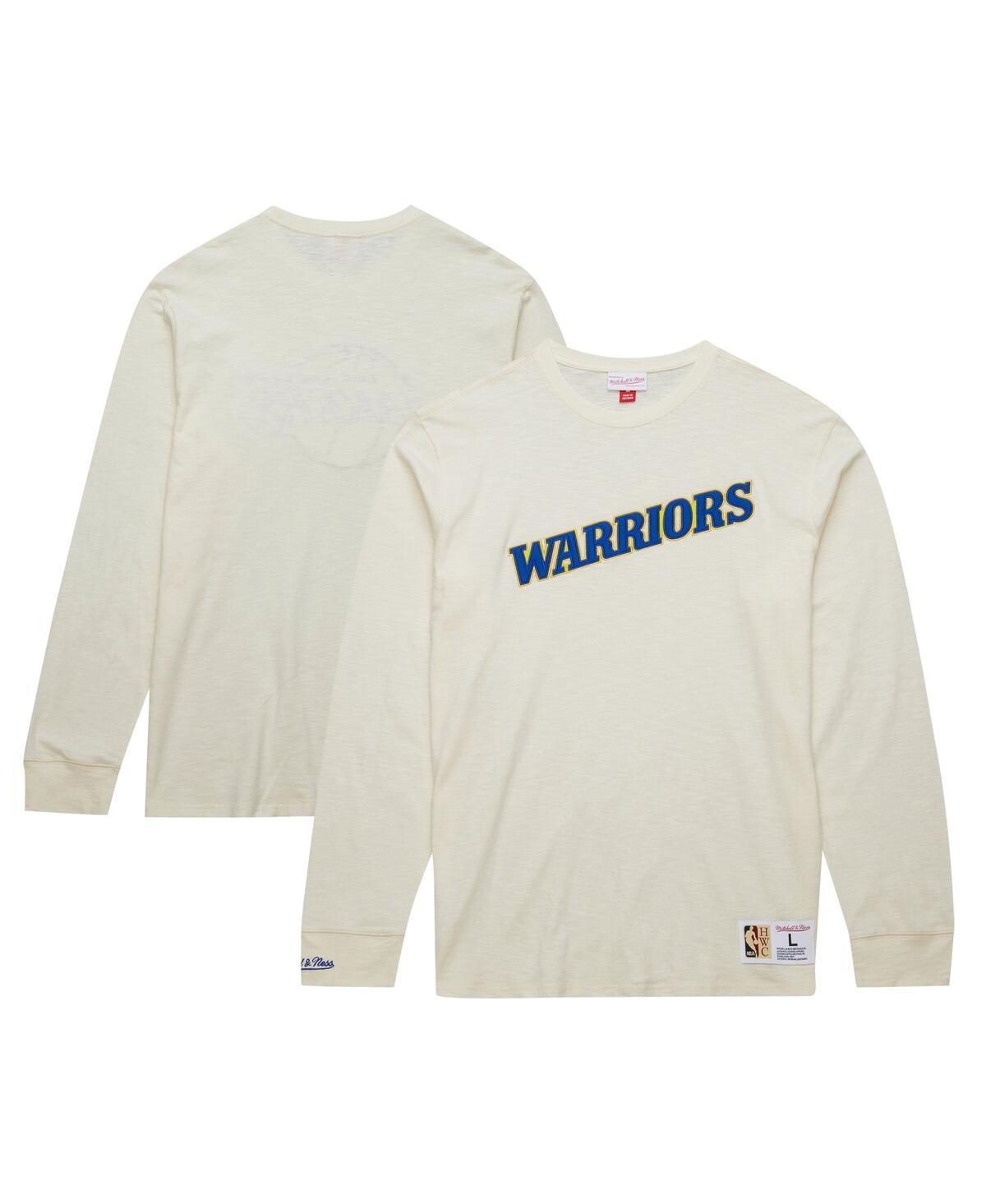 Mitchell & Ness Mens Cream Golden State Warriors Hardwood Classics vintage - like Long Sleeve T-Shirt Product Image