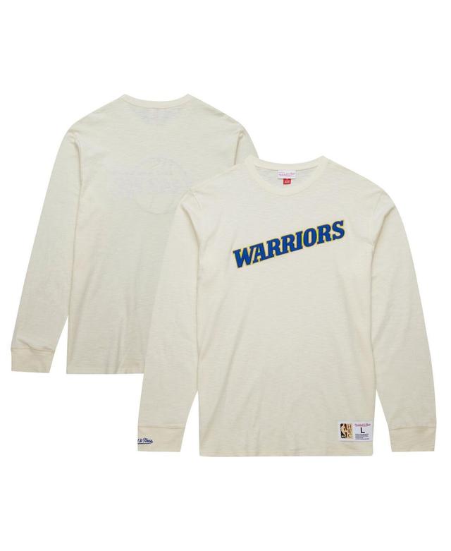 Mens Mitchell & Ness Cream Golden State Warriors Hardwood Classics Vintage Long Sleeve T-Shirt Product Image