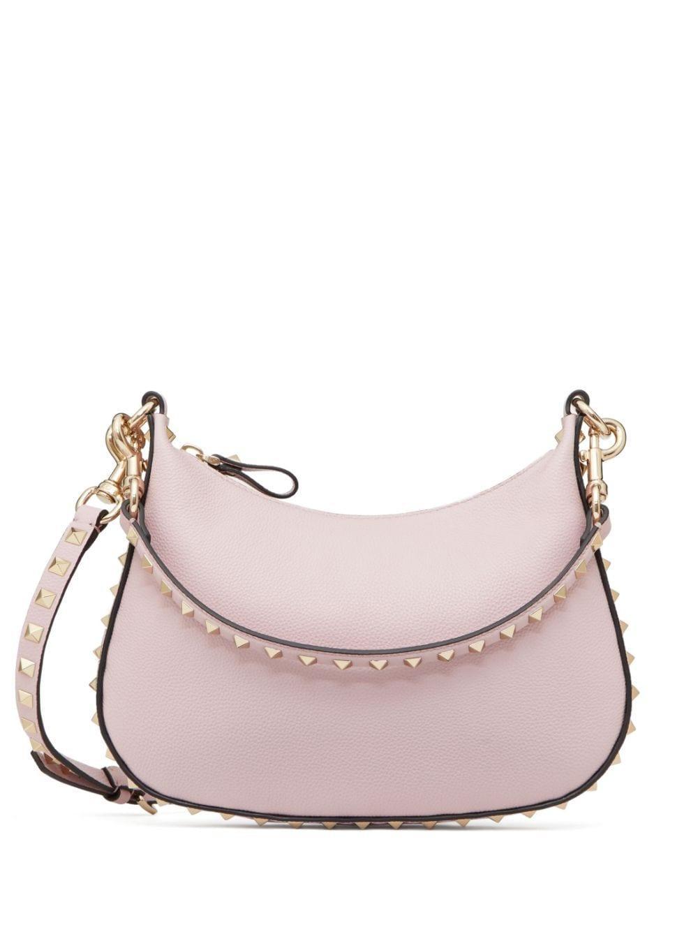 Small Rockstud Leather Shoulder Bag In Pink Product Image