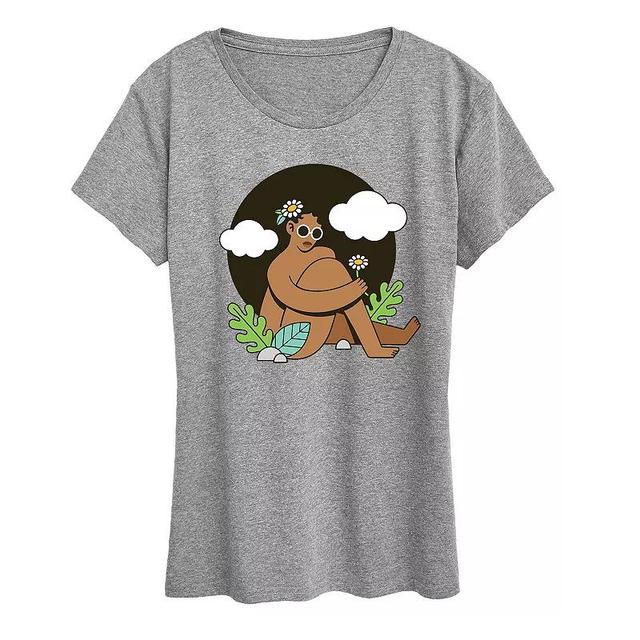 Plus Woman Afro And Plants Graphic Tee, Womens Grey Gray Product Image