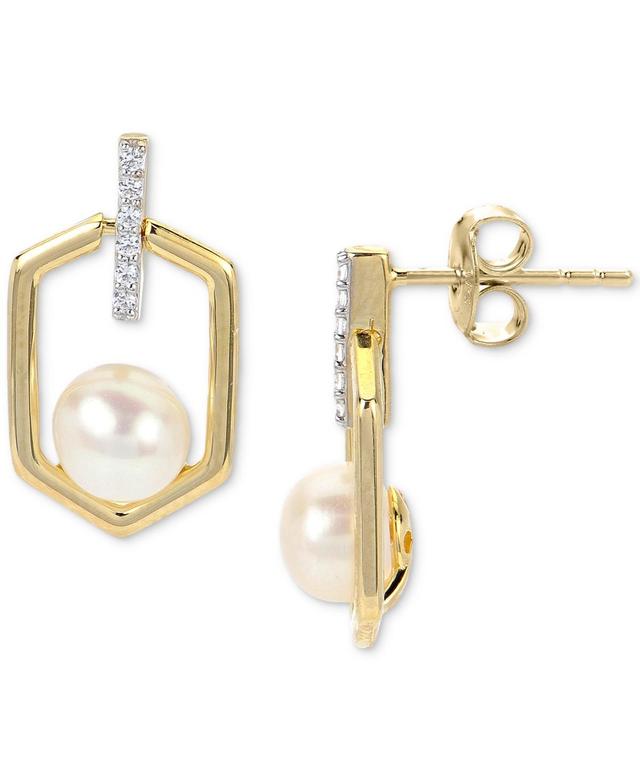 PearLustre by Imperial 14k Gold Over Silver Freshwater Cultured Pearl & Lab-Created White Sapphire Geometric Earrings, Womens, Yellow Product Image