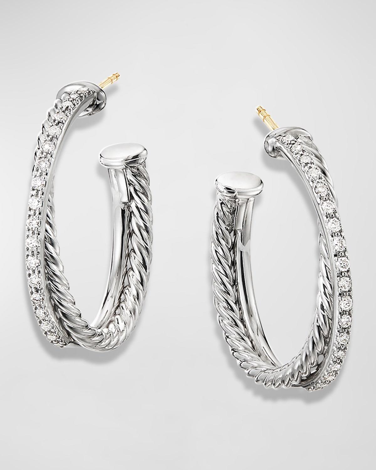 Womens Crossover Hoop Earrings with Pav Diamonds Product Image