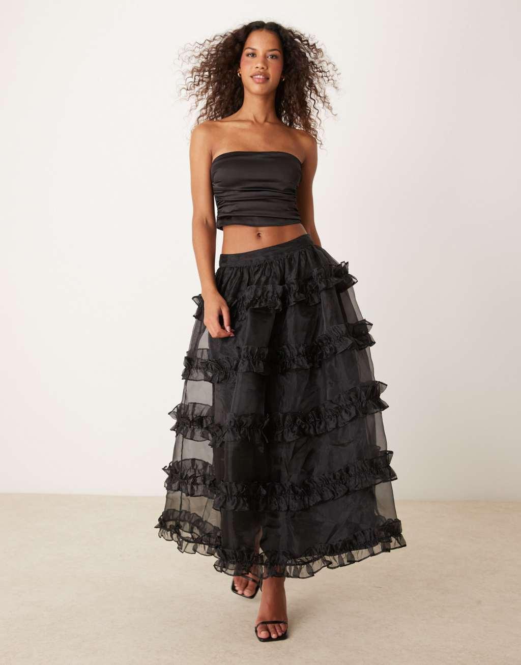 ASOS DESIGN volume ruffle skirt in black Product Image