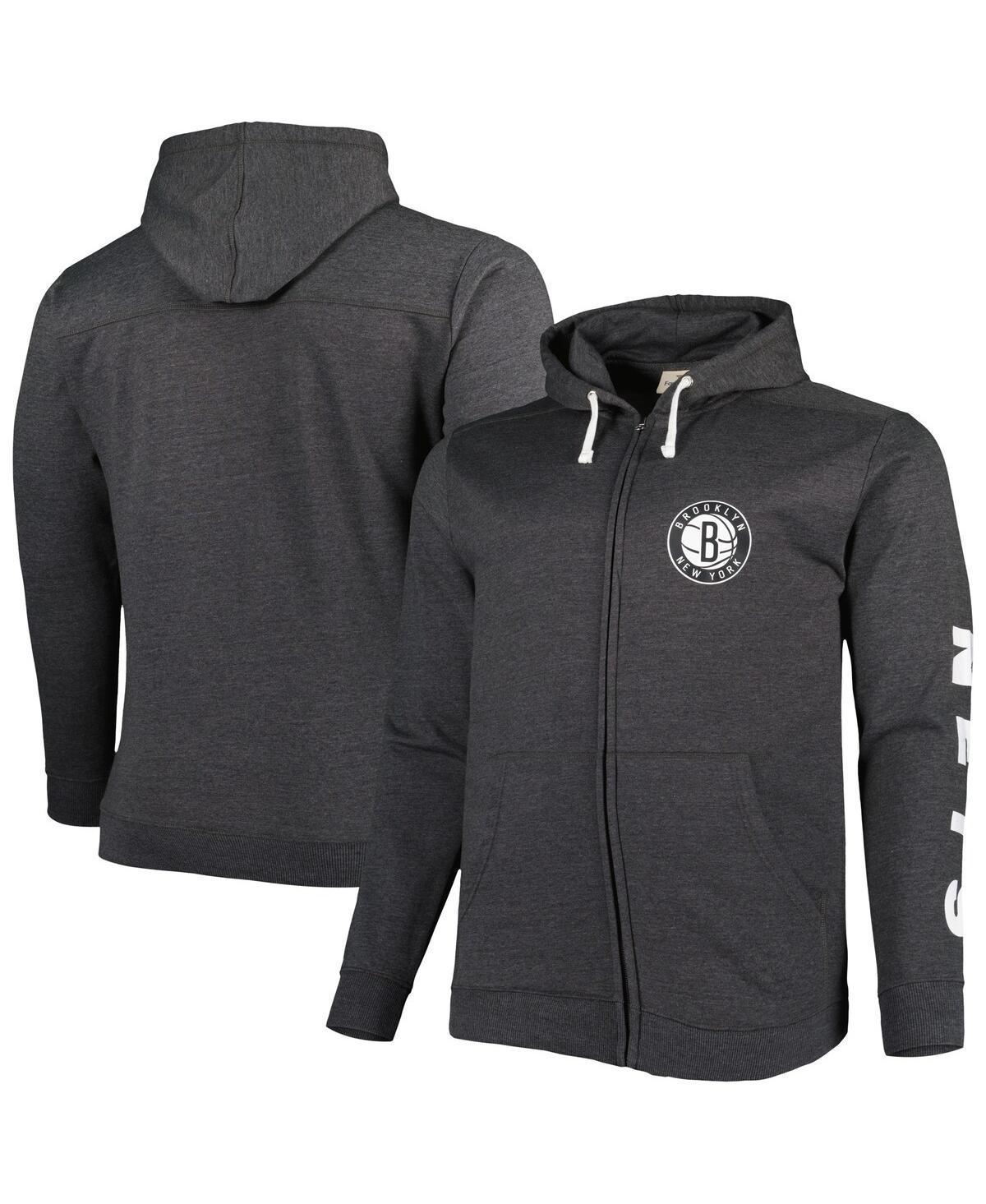 Mens Fanatics Branded Heathered Black Brooklyn Nets Big & Tall Down and Distance Full-Zip Hoodie Product Image