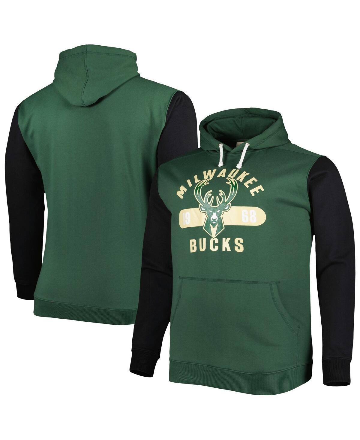 Mens Fanatics Branded Hunter Green/Black Milwaukee Bucks Big & Tall Bold Attack Pullover Hoodie Product Image