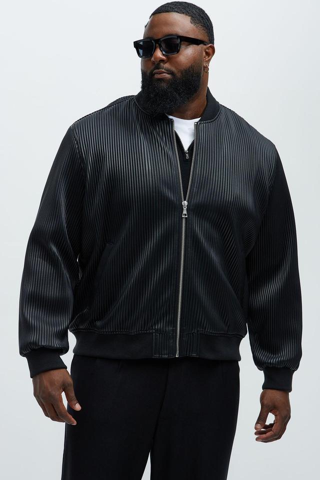 Gordon Faux Leather Bomber Jacket - Black Product Image