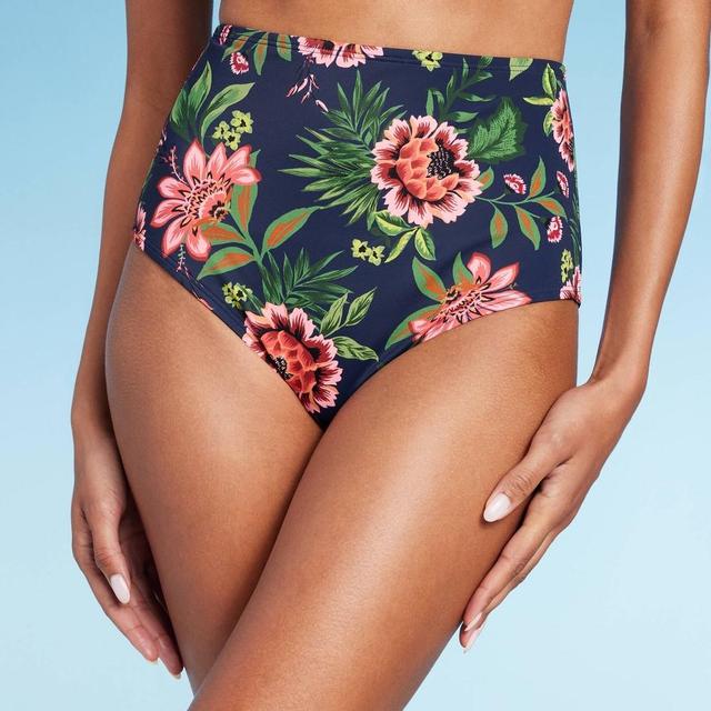 Womens High Waist Medium Coverage Bikini Bottom - Shade & Shore Purple Floral Print Product Image