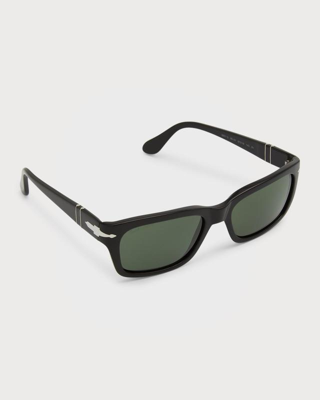 Persol Men's Rectangle Acetate Sunglasses  - BLACK Product Image