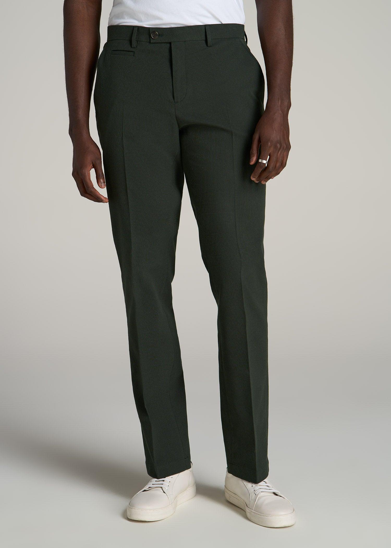 Textured Garment Washed Stretch Chino Suit Pants for Tall Men in Dark Olive Green Product Image