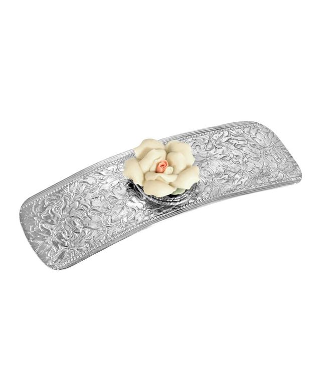 Womens Silver-Tone Porcelain Flower Hair Barrette Product Image