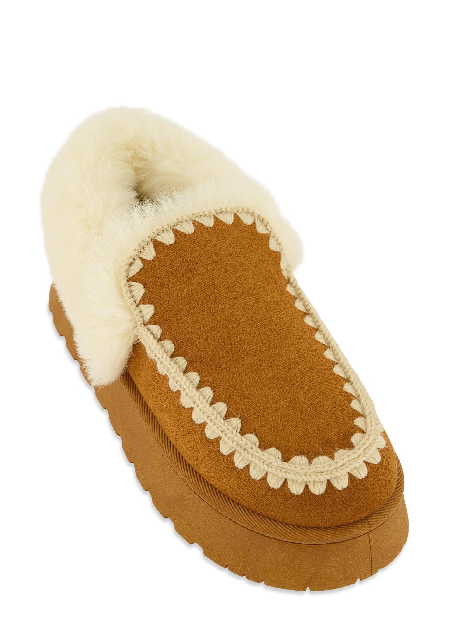 Womens Faux Fur Lined Embroidered Moccasin Slippers product image