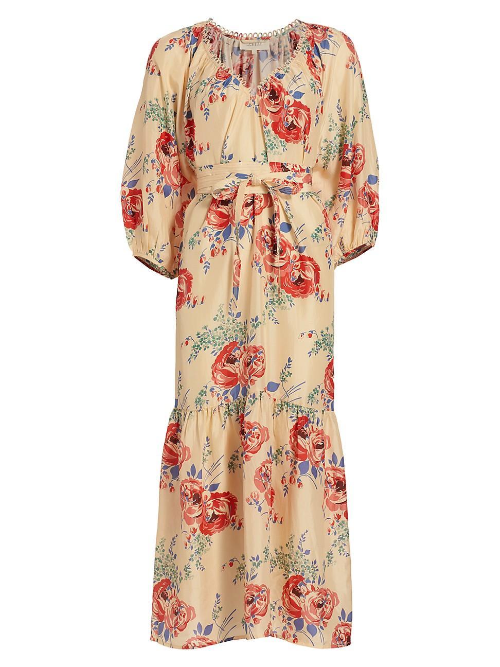 Womens The Vestige Belted Floral Midi-Dress Product Image