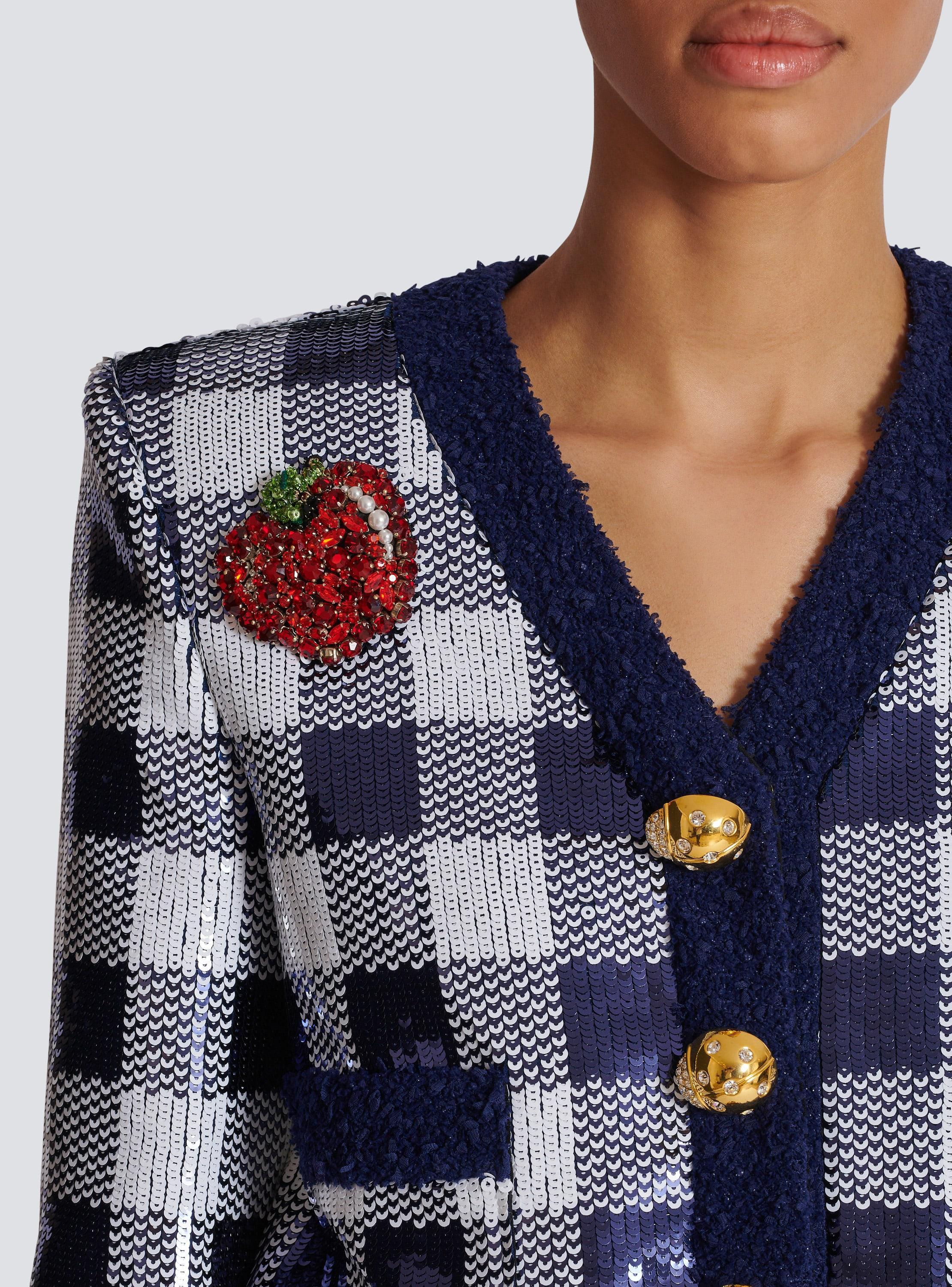 Cropped jacket in gingham sequins Product Image