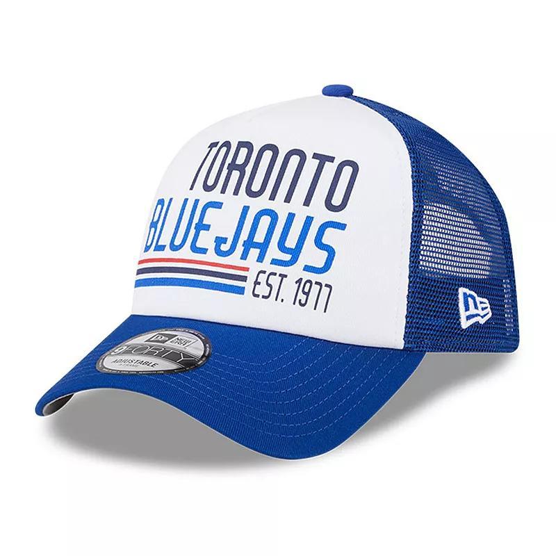 Mens New Era /Royal Toronto Blue Jays Stacked A-Frame Trucker 9FORTY Adjustable Hat Product Image