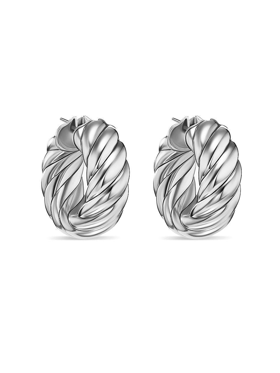 Sculpted Cable Hoop Earrings in Silver, 9mm, 1L Product Image